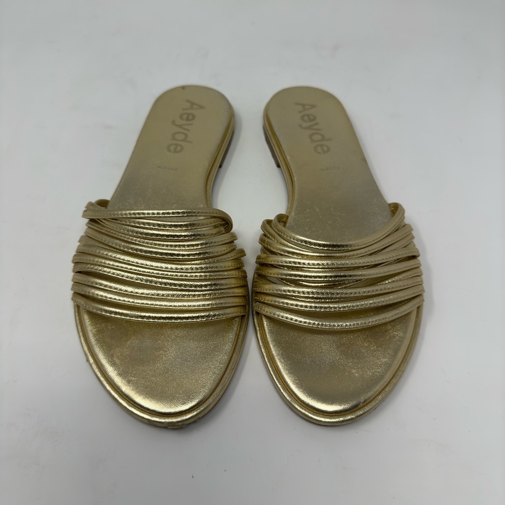 Aeyde Noa Nappa Leather Sandals in Laminated Gold
